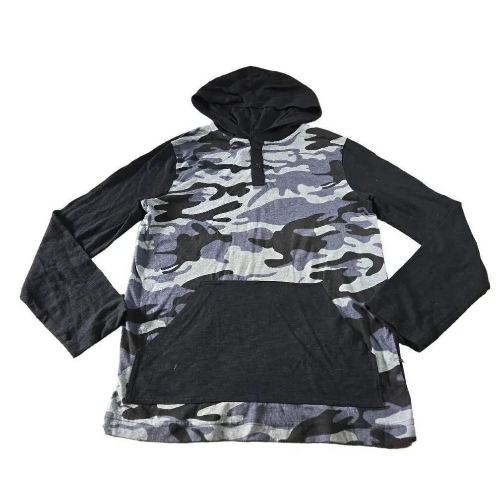 Tony Hawk Black Gray Hoodie Sweatshirt Camo Henley Outdoor Boys L